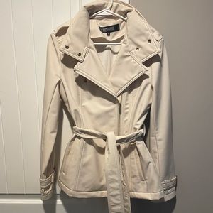 Cream Belted Coat with Good Details, Zip & Pockets